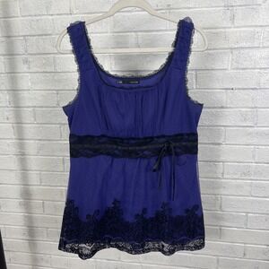 Maurice Babydoll Y2K Tank Top Royal Blue Velvet Lace Details Womens L Whimsigoth